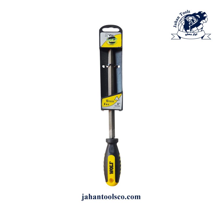 سوهان سه گوش 8 اینچ آهن ولف مدل Steel File 200 میلی‌متر با دسته مشکی و زرد